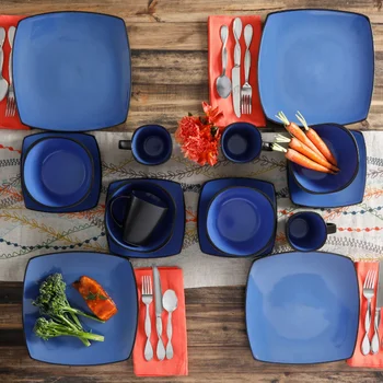 Набор посуды Gibson Home Soho Lounge из квадратного керамогранита, 16 предметов, синий