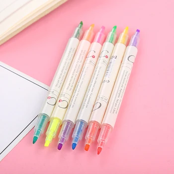 набор ручек-маркеров 6шт, двуглавый, 12 Цветов, маркер, ручка-хайлайтер, офисные школьные канцелярские принадлежности