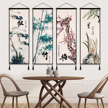 Настенная живопись в китайском стиле, Картины со Свитками, Декор для домашнего Офиса, плакат с принтом Цветов сливы, Настенный декор для комнаты