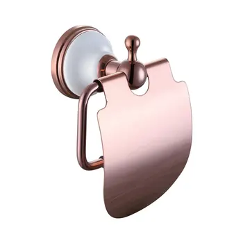 Настенный держатель для бумаги из цельной латуни розового золота, держатель для рулона туалетной бумаги с крышкой