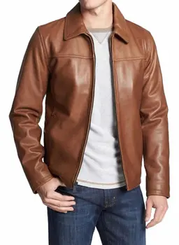 Новая мужская куртка из натуральной кожи, куртка из натуральной коричневой кожи, европейские и американские модные тенденции