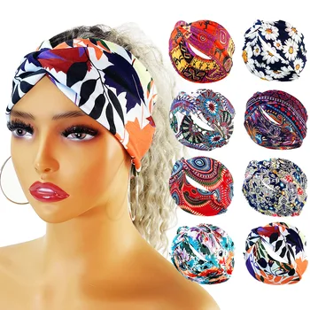 Новая повязка на голову с принтом, аксессуары для волос для спорта, впитывающие пот, растягивающиеся в нескольких цветах, стильный экономичный выбор