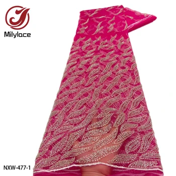 Новейшая кружевная ткань с блестками 2022, Высококачественные бусины, Французская Африканская Сетчатая Кружевная ткань для женского платья NXW-477
