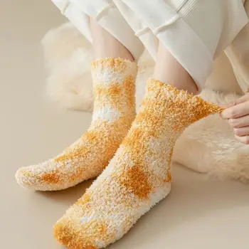 Носки, термоноски для помещений, Женские носки с красителем из кораллового флиса, Носки в корейском стиле, Аксессуары для одежды, Носки средней длины