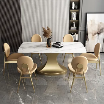 Обеденный стол из итальянской каменной плиты, блестящий свет, роскошный бытовой небольшой прямоугольный современный простой обеденный стол и стулья в сочетании