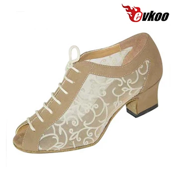 Обувь для занятий танцами Evkoodance, черный И Хаки, из Нубука и сетки с рисунком 4,5 см, Женская Обувь для бальных танцев, Стандартная Evkoo-016