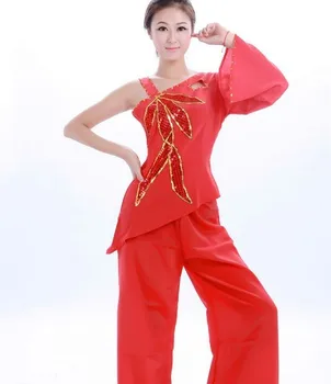 Огненный молодежный танцевальный костюм Yonger с пайетками, костюм для веера и зонтика