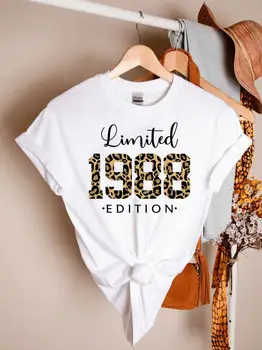 Ограниченная серия 1988, Рубашка, подарок на 35-й день рождения, Забавный графический 100% хлопок, Женские футболки с коротким рукавом, Плюс Размер, Женская одежда с круглым вырезом