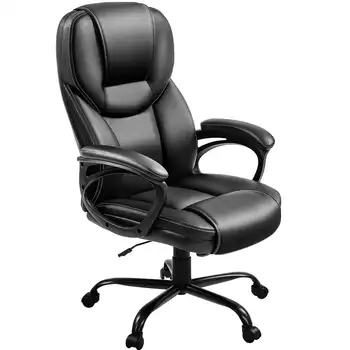 Офисный стул из искусственной кожи с эргономичной высокой спинкой для домашнего офиса, черный