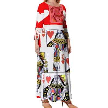 Платье для покерных карт Red Queen Heart, Уличные модные Пляжные платья, Женское Элегантное платье Макси с длинным рукавом, Осенняя одежда больших размеров