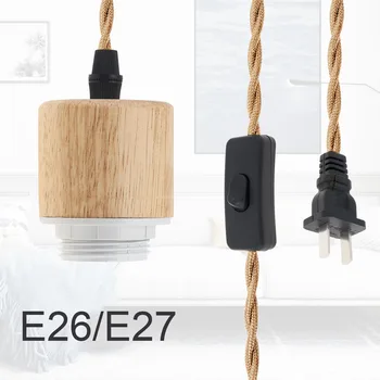 Подвесные светильники E26/E27 Деревянный подвесной светильник, комплект шнура с выключателем, провод для Фермерского дома, Креативное украшение для дома в стиле Лофт