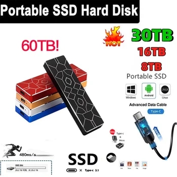Портативный Мобильный твердотельный накопитель 1T 2T 8T 60T Usb3.1 Флэш-накопители Ssd Внешний Жесткий диск для Ноутбука Портативный жесткий диск SSD