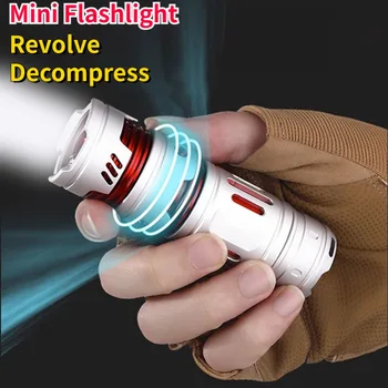 Портативный Мощный светодиодный фонарик USB Перезаряжаемый фонарик для кемпинга на открытом воздухе Со Спиннером, декомпрессионный фонарь, Дальнобойный фонарь