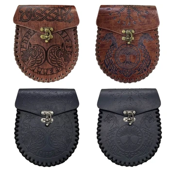 Поясная сумка из искусственной кожи с тиснением в средневековом стиле, пояс Викингов, сумка для монет, винтажная сумка, прямая поставка
