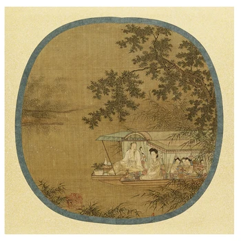 Предметы интерьера Декоративная живопись произведение искусства, Тщательно копирующее древний Китай династии Мин Чжоу Ин, круизный шелк для путешествий c