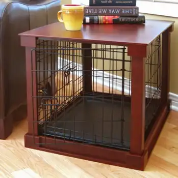 Приставной столик для хранения домашних собак с крышкой, красное дерево, Средний, 30 л x 19 Вт x 21 ч дюйма.