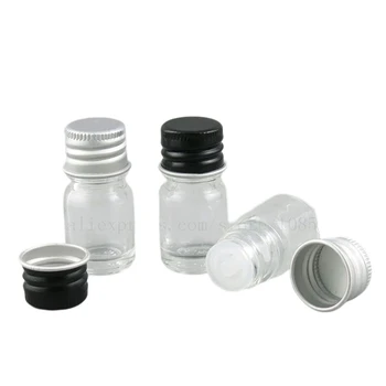 Прозрачная стеклянная бутылка для эфирного масла С алюминиевой крышкой черного и серебристого цвета, 3 мл, Тестовые Мини-Маленькие Прозрачные Бутылочки, Флаконы 500 шт.
