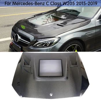 Прозрачный карбоновый капот двигателя, автомобильный капот для Mercedes Benz W205 C63 AMG 15-18