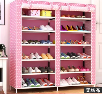 Простой шкаф для обуви, нетканый стеллаж для обуви, современный простой двухрядный шестислойный шкаф для обуви из утолщенной пыленепроницаемой ткани