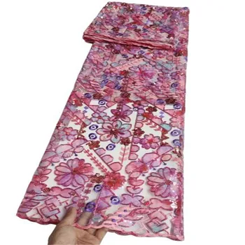 Разноцветная кружевная ткань в африканском стиле 2023, Розовая Высококачественная кружевная ткань из нигерийского французского тюля для свадебного шитья