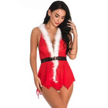 Рождественский костюм, Ночная рубашка, Женское Красное Сетчатое Эротическое Сексуальное белье, Комплект стрингов, Костюмы для косплея, Праздничный подарок для влюбленных