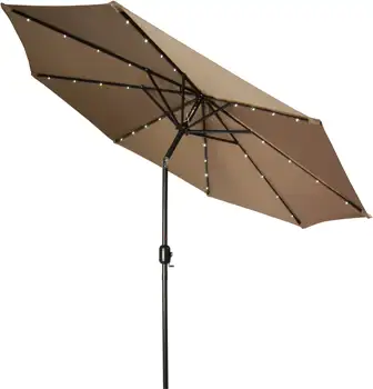 Роскошный 9-дюймовый зонт для патио со светодиодной подсветкой на солнечных батареях, коричневый