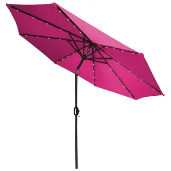 Роскошный зонт для патио со светодиодной подсветкой на солнечных батареях - 9' -(розовый)