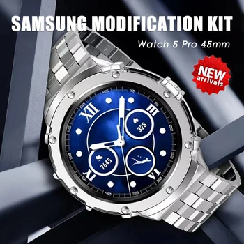 Роскошный комплект модификации из нержавеющей стали, чехол + ремешок для Samsung Galaxy Watch 5 Pro, 45 мм, дубовый мод, металлический ободок, ремешок для браслета