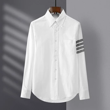Рубашка TB THOM, Весенне-осенняя Модная Брендовая мужская рубашка, Повседневная Хлопковая Оксфордская рубашка в серую полоску, Оптовая продажа, официальные повседневные рубашки TB