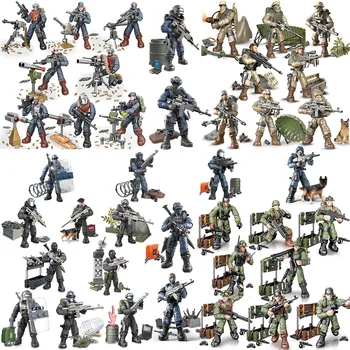 Сборка мини-конструктора из конструкторов, совместное движение, солдатская военная головоломка; Интерактивные игрушки 