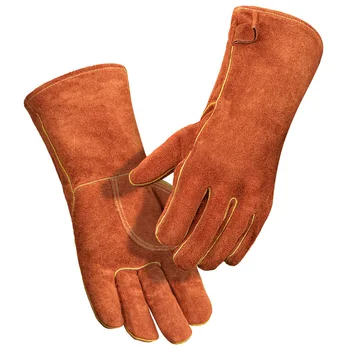 Сварочные перчатки из воловьей кожи Против ожогов, износостойкие, устойчивые к высоким температурам, зимние кожаные рабочие перчатки для сварки барбекю