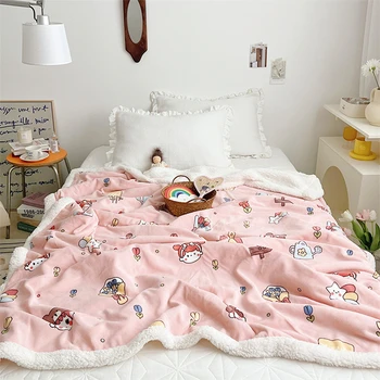 Свежее и простое Детское одеяло из овечьей шерсти Ins, двухслойная утолщенная шаль для дивана, одеяло с приятным для кожи теплым ворсом
