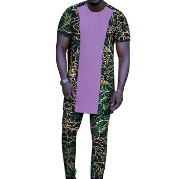 Светло-фиолетовые топы в стиле пэчворк с брюками с принтом, летние мужские комплекты в африканском стиле, Сшитые на заказ Костюмы для жениха, Мужские наряды в Анкаре