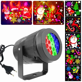 Светодиодная лампа со световым эффектом, Проекция Снежинок, 16 Рисунков, Рождественское украшение, Красочный Вращающийся Фестивальный Лазерный ди-джей
