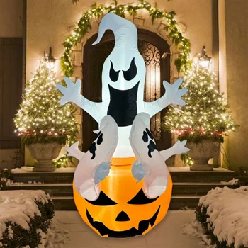 Светодиодный декор для Хэллоуина, Призрачные надувные фонари, Белые Фантомные тыквенные украшения с комнатными лампами, Уличный реквизит для дома с привидениями во дворе