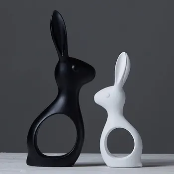 Северная Европа Простой Черно-белый керамический кролик Декоративные поделки Креативное украшение гостиной