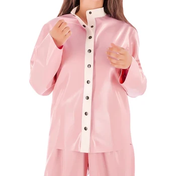 Сексуальная латексная пижама с длинными рукавами и высоким воротником, свободные резиновые рубашки, Детские розовые и белые блузки, верхняя одежда