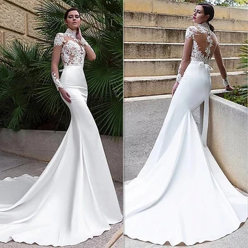 Сексуальное роскошное свадебное платье с кружевной аппликацией и высоким воротником 2022 года, свадебное платье Русалки с длинным рукавом, 2022 великолепное б