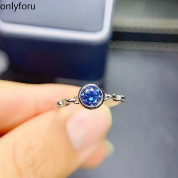Серебро 925 пробы Отличной огранки 0,5 карата Синего цвета, Проходит тест на бриллианты, Сверкающее круглое кольцо с муассанитом, классические украшения Принцессы