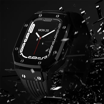 Силиконовый ремешок Механический металлический корпус из цинкового сплава для Apple Watch Series 7 6 SE 5 4 44 мм 45 мм ремешок для часов iwatch Модифицированный комплект