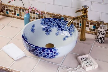Синий и белый Европейский стиль, китайская художественная столешница в стиле Цзиндэчжэнь, керамический умывальник ручной работы в Индии
