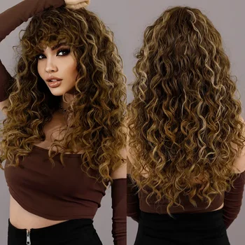 Синтетический парик из длинных вьющихся волос цвета черного золота, натуральный, многоцветный, регулируемый для женщин