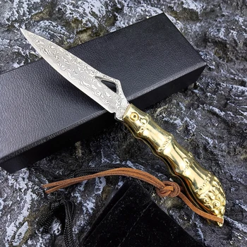 Складной нож с медной ручкой VG10 из дамасской стали, Универсальный карманный нож EDC для выживания, Флиппер, Карманные ножи, Походное снаряжение, мини-нож для кемпинга