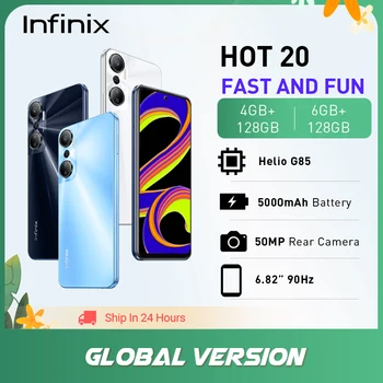 Смартфон Infinix HOT 20 с 6,82-дюймовым экраном с частотой 90 Гц, мобильный телефон Helio G85, 50-мегапиксельная камера заднего вида, аккумулятор 5000 мАч