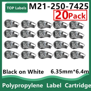 Сменный Картридж для этикеток из полипропилена 20PK M21-250-7425, Надписи В этикетировочном устройстве, Ручной Принтер этикеток, Черное на белом 6,35 мм * 6,4 м