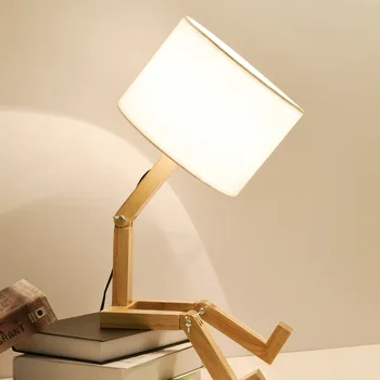 Современная прикроватная лампа для гостиной, Спальни, Простой декор для кабинета, Настольная лампа E14 Nordic Art Ins, Деревянная светодиодная настольная лампа в форме робота