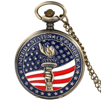 Соединенные Штаты Америки, карманные часы с факелом, ожерелье, цепочка, подвеска из сплава, подарки для мужчин и женщин, Америка 2022