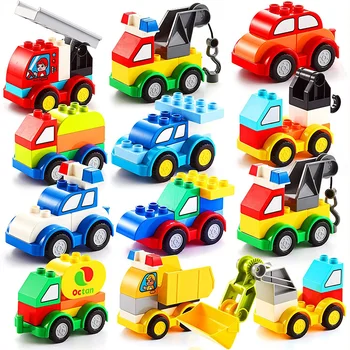 Создайте игрушечный автомобиль, первые строительные блоки, автомобили, Строительный грузовик, Совместимые Большие строительные кирпичи, наборы транспортных средств для подарка мальчику 2-5 лет