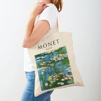 Сумка для покупок в стиле абстрактного импрессионизма Клода Моне, двусторонняя сумка-тоут, Модная Художественная Повседневная женская сумка для покупок в стиле ретро