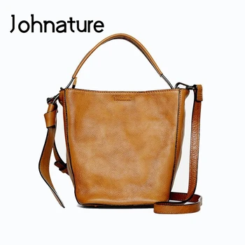 Сумка-мешок Johnature 2022, Новая сумка-мессенджер из натуральной кожи, Винтажные Универсальные Маленькие сумки через плечо и Кроссбоди из мягкой воловьей кожи